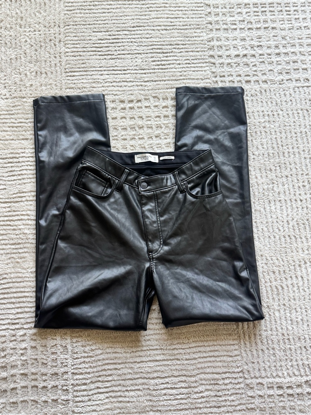 Abercrombie & Fitch Black 90s straight Ultra High Rise Leather Vegan pants